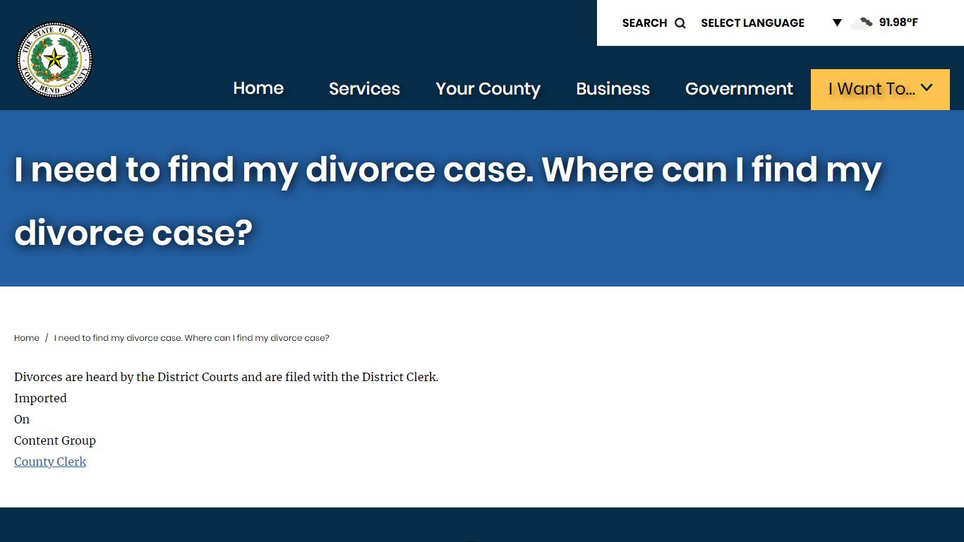 I need to find my divorce case. Where can I find ... - Fort Bend County, TX